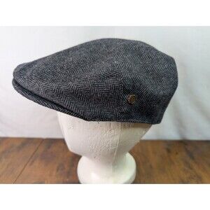 VOBOOM Newsboy Hat Wool Tweed Black/Gray Golf Flat Cap Paperboy Cabby One Size